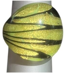 Modern Unisex Glass Ring Size 10 Yellow and Black